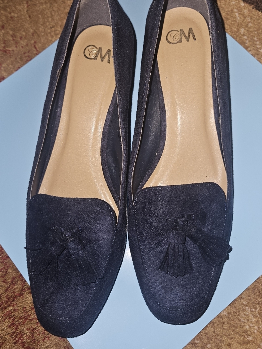 CM Navy Suede Tassel Loafers — Elegant Women’s Flats